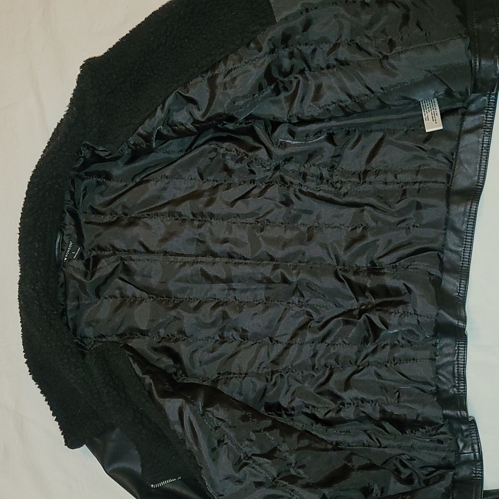 I ❤ Ronson jacket moto black faux leather and sherpa neckline silver zippers - Picture 10 of 12